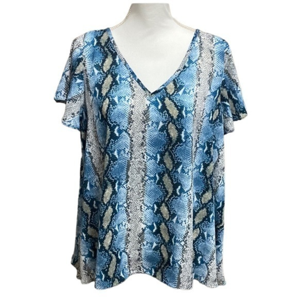 EUC Buddy Love Women Avril Flutter Sleeve Top Snake Print Blue